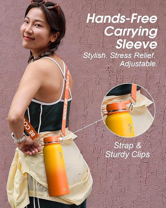 Coolflask 40 oz Water Bottle Insulated Stainless Steel with Strap | Metal Water Flask with Straw & Spout Lids, Triple-Wall, Cold 48+h, Dishwasher Safe, Leakproof, BPA-Free, for Gym & Hiking