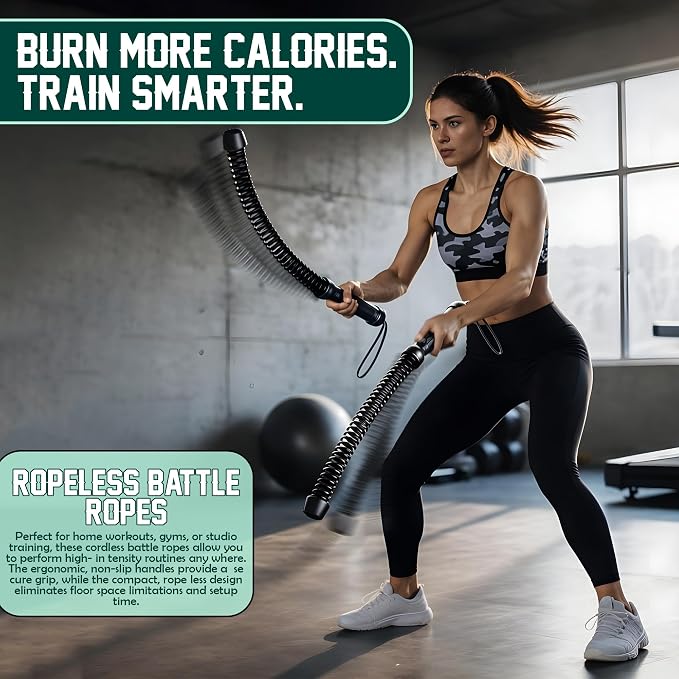 KRYPTX Cordless Battle Ropes for Home Gym – Ropeless Battle Ropes – Heavy Duty Portable Exercise Rope for Strength Training – HIIT Workout, Cardio & Full Body Fitness Training