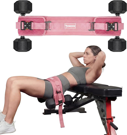 DMoose Fitness Hip Thrust Belt - Dual-Strap Glute Builder for Dumbbells, Plates, Kettlebells (Supports up to 700 lbs) - Comfortable Padded Booty Belt for Home & Gym
