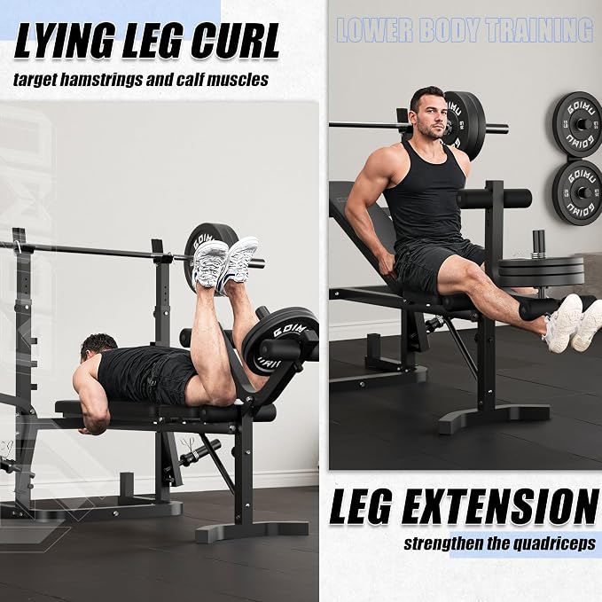 Z3 900LBS Olympic Weight Bench Set with Leg Extension, 9 in 1 Workout Press with Preacher Curl Pad and LAT Pulldown, Strength Training Bench for Home Gym