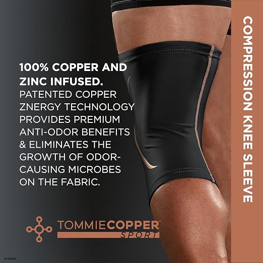 Tommie Copper Knee Compression Sleeve, 15-20 mmHg, Copper (Black S/M) | 15-20 mmHg Graduated Compression | 4D Stretch
