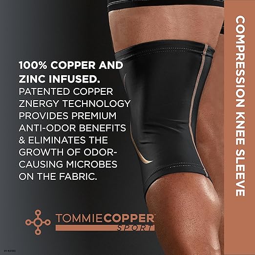 Tommie Copper Knee Compression Sleeve, 15-20 mmHg, Copper (Black L/XL) | 15-20 mmHg Graduated Compression | 4D Stretch