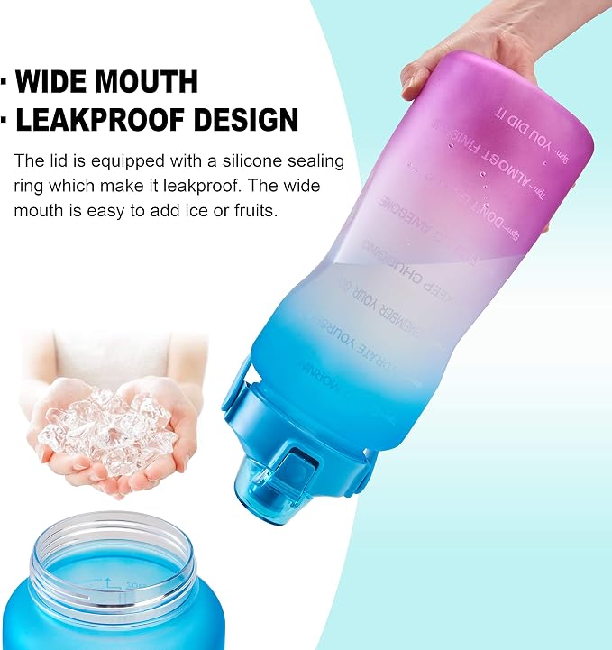 EYQ 64oz/128oz Leakproof Free Drinking Water Bottle with Motivational Time Marker BPA Free for Fitness, Gym and Outdoor Sports
