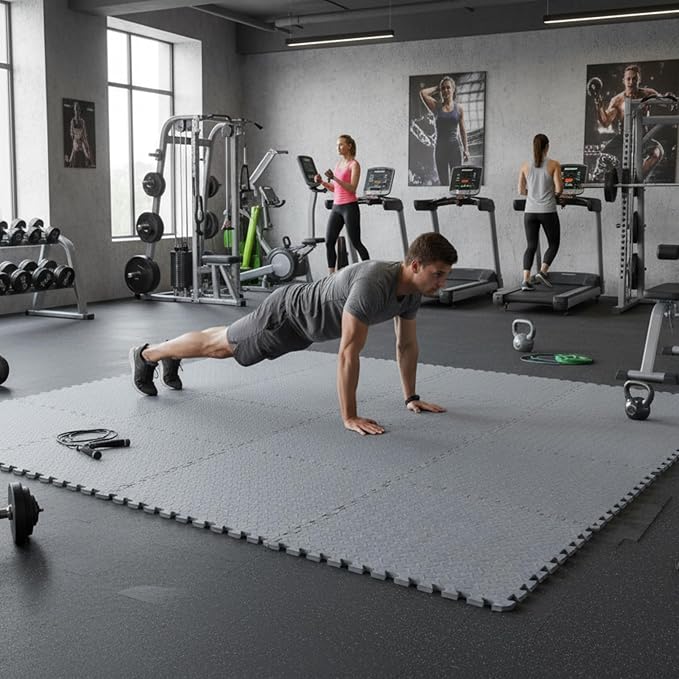 BalanceFrom Puzzle Exercise Mat 3/4" Thick, EVA Interlocking Foam Floor Tiles for Home Gym, Mat for Home Workout Equipment, Floor Padding for Kids, Gray, 24 in x 24 in x 3/4 in, 96 Sq Ft - 24 Tiles | Tiles for Home Gym, Mat for Home Workout Equipment, ...