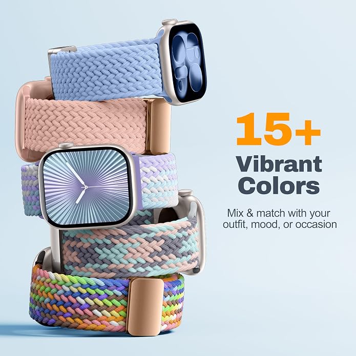 Laffav Braided Stretchy Band Compatible with Apple Watch Bands 42mm 40mm 41mm 38mm 44mm 45mm 46mm 49mm for Women Men, Magnetic Nylon Solo Loop Sport Strap for iWatch Series 11 10 9 8 7 6 5 4 SE Ultra