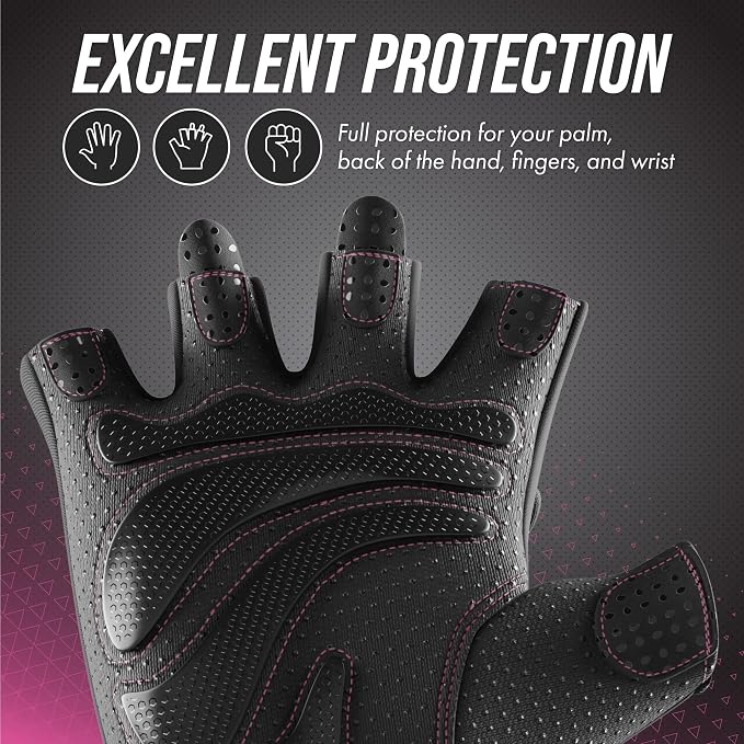 Contraband Pink Label 5437 Womens Extreme Grip Weight Lifting Gloves w/Heavy Rubber Padded Palm (Pair) - Heavy Duty Palm w/Griplock Silicone & Rubber Grip Pads for Gym Workouts