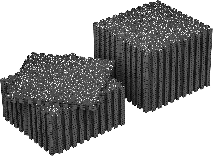 SUPERJARE 0.79'' Extra-Thick Exercise Equipment Mats, 48 Pcs 192 Sq Ft Rubber Top Floor Tiles with High Density EVA Foam, Interlocking Gym Flooring for Home Gym, Workout Mat, Black/Grey