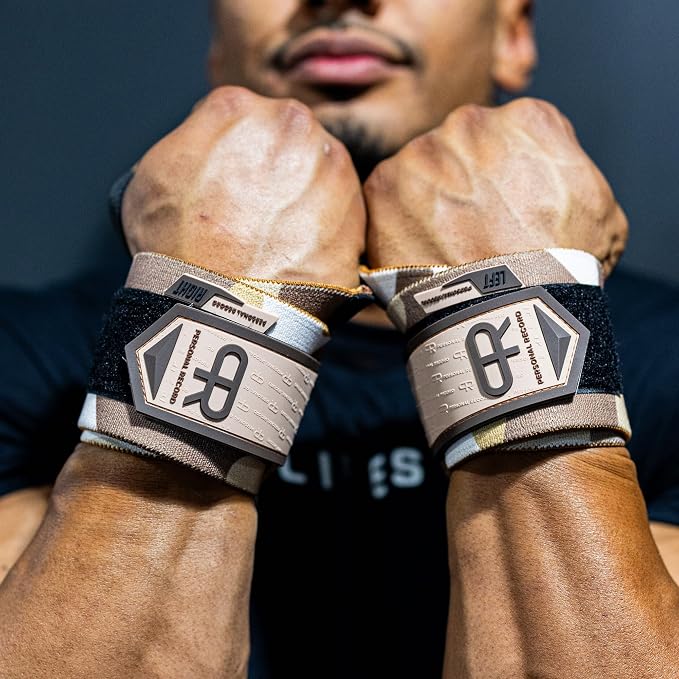 PR Personal Record Heavy Duty Premium Wrist Wraps, More Elasticity, Reinforced Stitching, Extra Wide Strap, Strong Thumb Loop, Larry Wheels Weightlifting Wraps