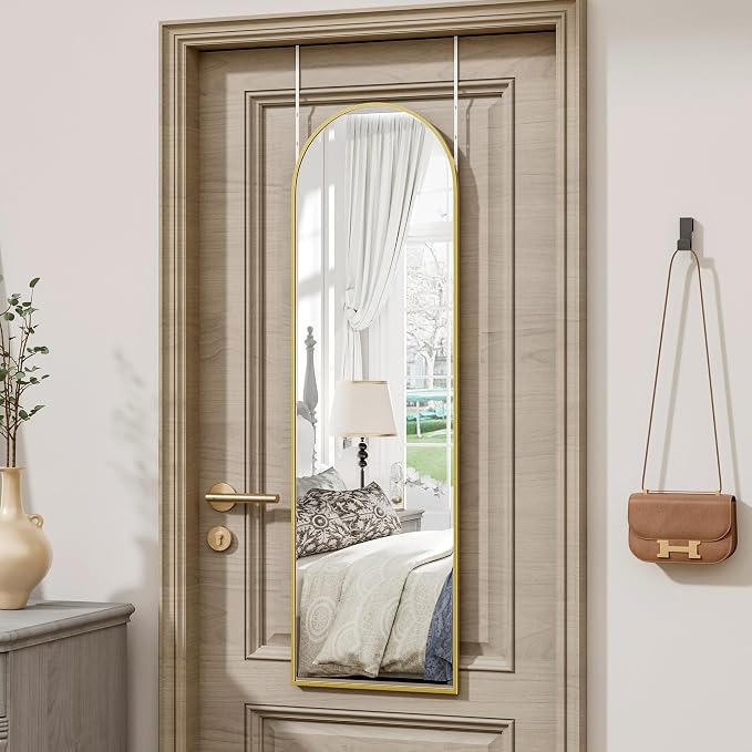 Vlush Door Mirror, Full Length Mirrors Over The Door, 14'' x 48'' Hanging/Rectangular Wall Mirror, Wall-Mounted/Hanging/Leaning, Home Decor,(Gold)