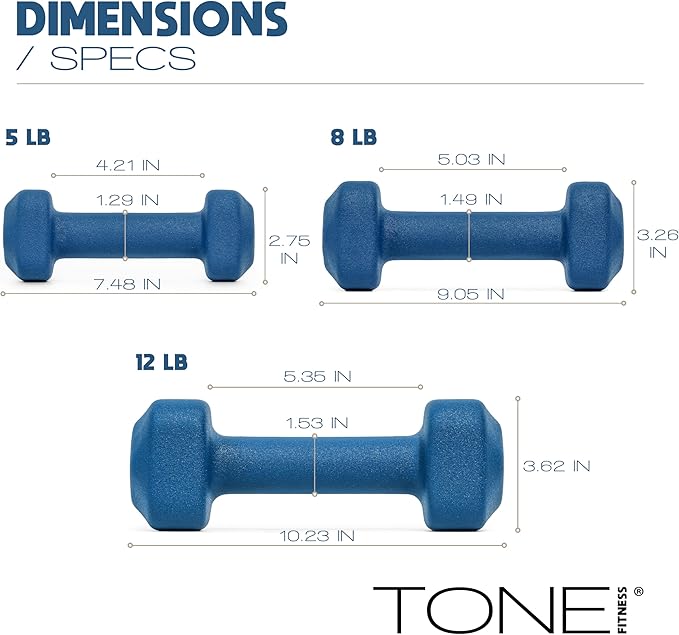 Tone Fitness Neoprene Dumbbell Set with Storage Rack – Non-Slip, Anti-Roll Hand Weights for Home Gym Workouts | 20 lb, 32 lb, 50 lb, 60 lb & 100 lb Options