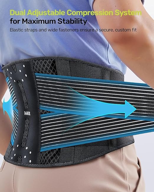 Rakiie Slim Back Brace for Lower Back Pain Relief, Lightweight & Breathable Back Support Brace for Men Women, Ergonomic Light Lumbar Support for Everyday Wear, Light Gray L
