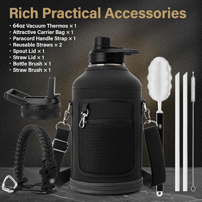 DYSANKY Fatehers's Day Water Bottle Gift for Dad– 64 oz Insulated Stainless Steel Bottle with Carrier Bag, Strap & Gift Box – BPA-Free – Ideal for Hiking, Camping & Travel 64 oz