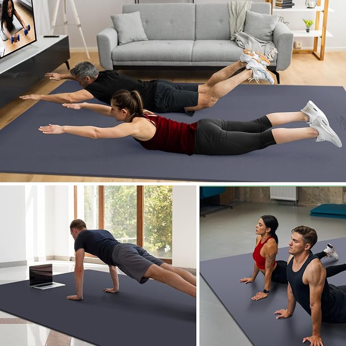GymCope Large Exercise Mat for Home Workout,12‘x6’/10'x6'/9'x6'/8'x6'/7'x5'/6'x4' (7mm) Extra Thick Workout Mat, High-Density Gym Mat for Cardio, Jump Rope, MMA, Weights (Shoe-Friendly)