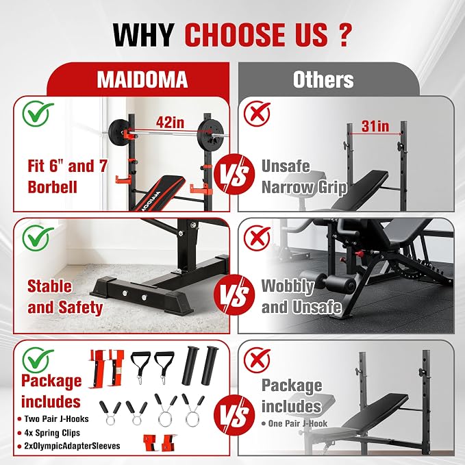 MAIDOMA 8 IN 1 Standard Weight Bench Set with Leg Extension and Leg Curl, Fast Folding & Adjustable Workout Bench for Home Gym,Adjustable Bench Press with Squat Rack.（US Stock）