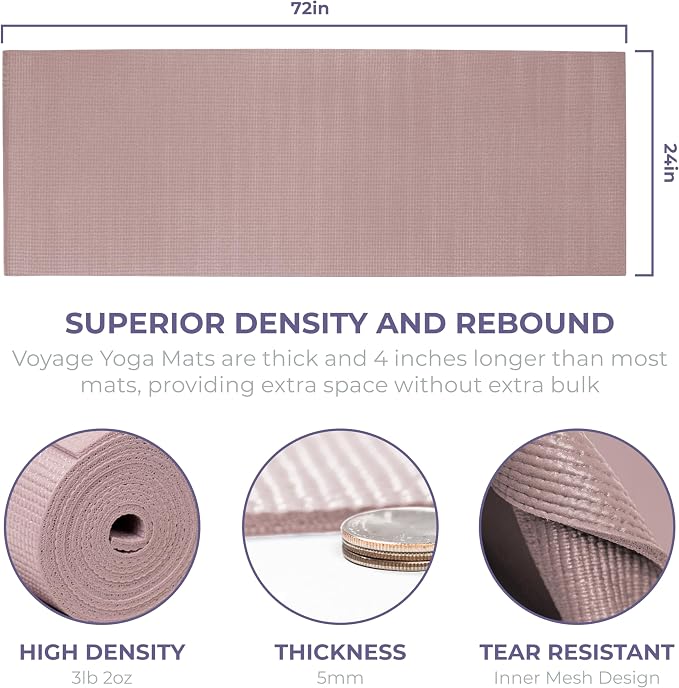 Voyage 5mm Studio Yoga Mats, 6 Pack, 72x24in | Extra Long, Anti-Tear Exercise Mats for Workout, Stretching, Fitness - Non Slip Gym Mats for Home, Schools and Studios