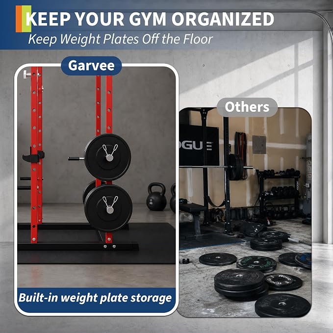 GarveeLife Compact Power Cage for Home Gym, 1100 LB Capacity Power Rack with Pull-Up Bar, Dip Station, Safety Bars & Weight Plate Storage, Squat Rack for Garage Gym