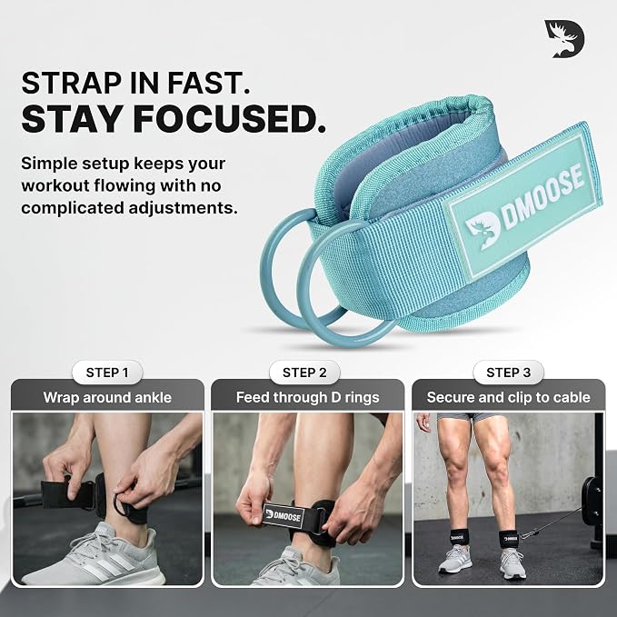 DMoose Ankle Strap for Cable Machine - One Size Fit with Premium Padding, Workout Kickback Ankle Cuffs, Ankle Bands for Working Out, Booty Workouts, Leg Extension, Hip Abductors & Lower Body Exercises