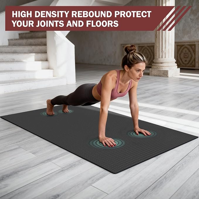 Stepwaver Extra Large Exercise Mat, 6'x4'/ 7'x5'/ 8'x5' / 9'x5'/ 10'x5' (6mm) Thick Workout Mat for Home Gym & Garage Flooring, Shoe-Friendly, Non-Slip, Ultra Durable, Thick Large Workout Mats for Home Workouts