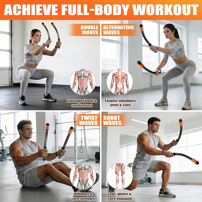 Cordless Battle Ropes Adjustable Weighted with 8 Removable Weight Rings | Portable, Ropeless, Storage bag, non-slip handle, for Home Gym, HIIT, Functional ＆ Full Body Workout for Women and Men