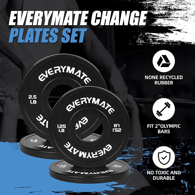 EVERYMATE Change Weight Plates 1.25LB 2.5LB 5LB Set Fractional Olympic Bumper Plates for Cross Training Steel Insert Strength Training