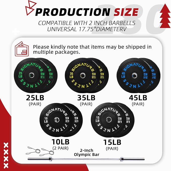 Fitvids 2-Inch Olympic Rubber Weight Plates Sets, Bumper Plates Set with Barbell for Strength Training, 180-390 Lbs Multiple Options
