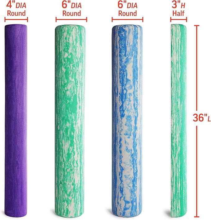 OPTP PRO-ROLLER Standard Density Foam Roller – Round, Purple, 36" x 4" | Durable roller for back massage, deep tissue foam roller exercises, stretching, fitness, yoga & Pilates, purple, 36" x 4"