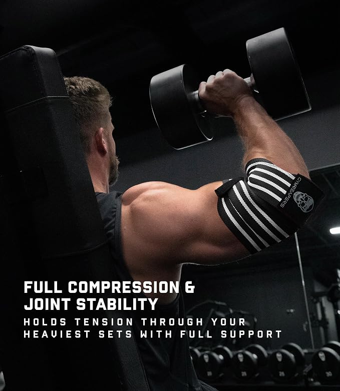 Gymreapers Weightlifting Elbow Wraps (1 Pair) - Flexible 40'' Elbow Compression Strap & Joint Support Brace - for Bench Press, Powerlifting, and Pressing