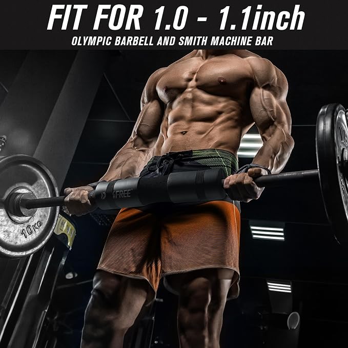 G4Free 7/9Pcs Barbell Pad Set for Squat, Hip Thrusts, Lunges, Leg day | Standard Olympic Bars with 2 Gym Ankle Safety Straps, 3 Hip Resistance Bands, 2 Lifting Strap, Barbell Pad, and Carry Bag