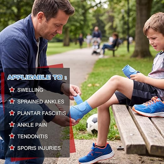 Honoson 2 Pcs Ankle Brace Kid Ankle Support Youth Neoprene Lace up Compression Sleeve Foot Brace Stabilizer with Adjustable Strap for Sport Sprained Plantar Fasciitis Achilles Tendonitis(Light Blue,S)