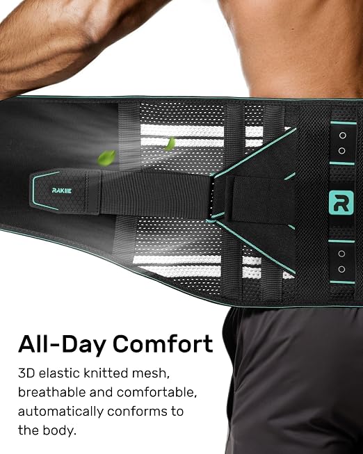 Rakiie Back Brace for Lower Back for Women Men, Elastic Back Support Belt with 8 Stays for Lifting at Work, Breathable Soft Lumbar Support, Blue S