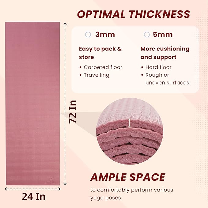Everyday Yoga Deluxe Mat, Spacious 72"x24" Non-Slip Yoga Mat for Comfortable Home Workouts, 3-5mm Extra Thick