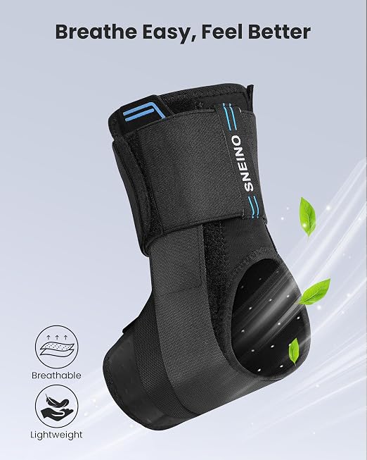 Ankle Brace for Women & Men, Hook-and-Loop Straps, 4 Support Bars, L | Breathable fabric, removable support bars, adjustable compression, Achilles support, ankle sprain recovery, soccer, running