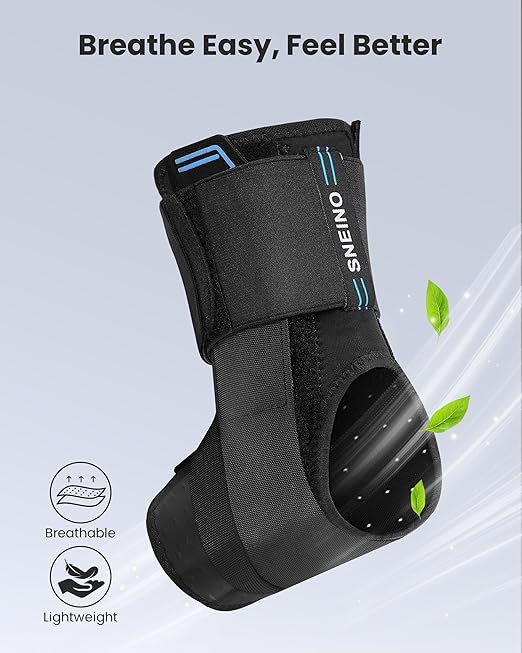 Ankle Brace for Women & Men, Hook-and-Loop Straps, 4 Support Bars, M | Breathable fabric, removable support bars, adjustable compression, Achilles support, ankle sprain recovery, soccer, running