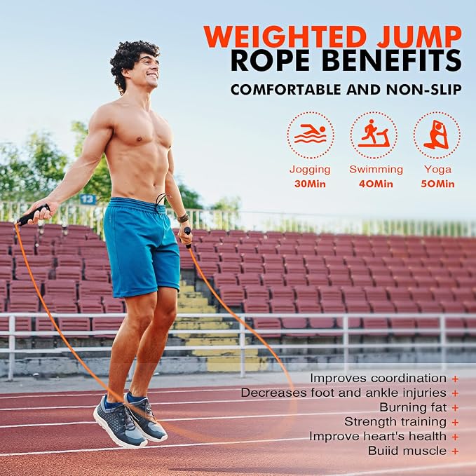 KUTIZE Jump Rope, Weighted Jump Rope for Men Women, Adjustable 1lb Heavy Skipping Ropes, Suitable for Boxing, Cardio, Home Fitness, Training Muscle, Home Gym Workout Equipment for Full Body Exercise