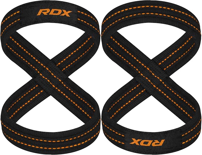 RDX Weight Lifting Straps Figure 8, Anti Slip Strap with Cuffs Wrist Support for Gym Workout Deadlift Powerlifting Bodybuilding Weightlifting, Fitness Strength Training, Hand Bar Grip for Men