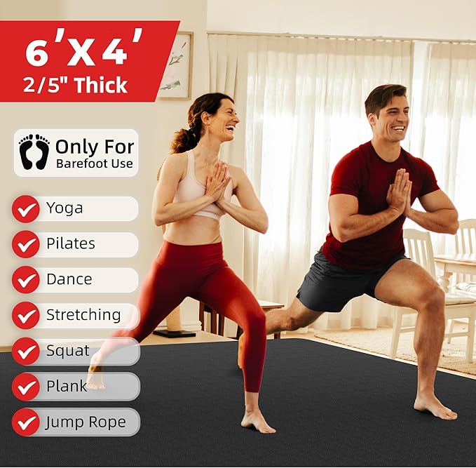 Extra Large Yoga Mat – 72"x48" or 78"x57", 1/4"–1/2" Thick Mat for Women & Men, TPE Non-Slip Pilates Mat for Home Gym, Yoga, Stretching, Meditation