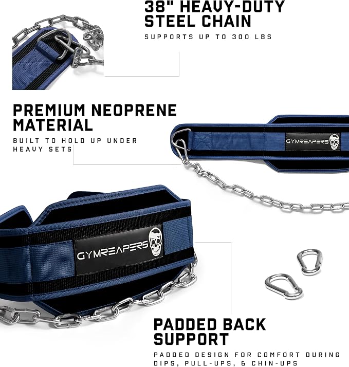 Gymreapers Dip Belt With Chain For Weightlifting, Pull Ups, Dips - Heavy Duty Steel Chain For Added Weight Training