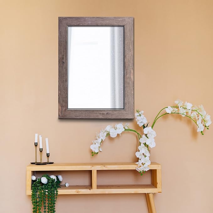 Syndra Rectangular Mirror with Frame Rustic 20x28‘’ Wall Mounted Rustic Vanity Mirror with Large Wood Frame Farmhouse Bathroom Mirror, for Bedroom, Living Room, Entryway Wall Decor(Natural)