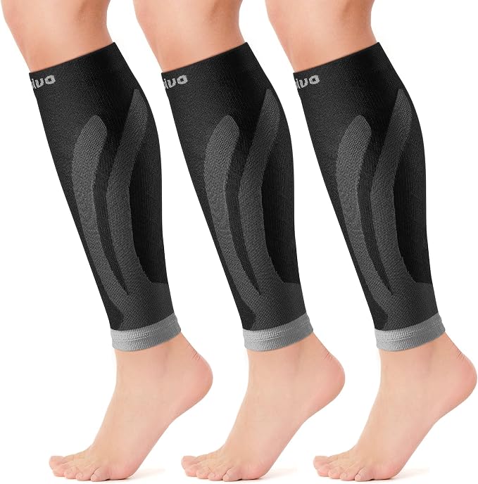 CAMBIVO Calf Compression Sleeve for Shin Splints & Running Support-3 Pairs | Leg sleeves for men & women, 15-20mmHg footless compression socks for gym & recovery, varicose veins