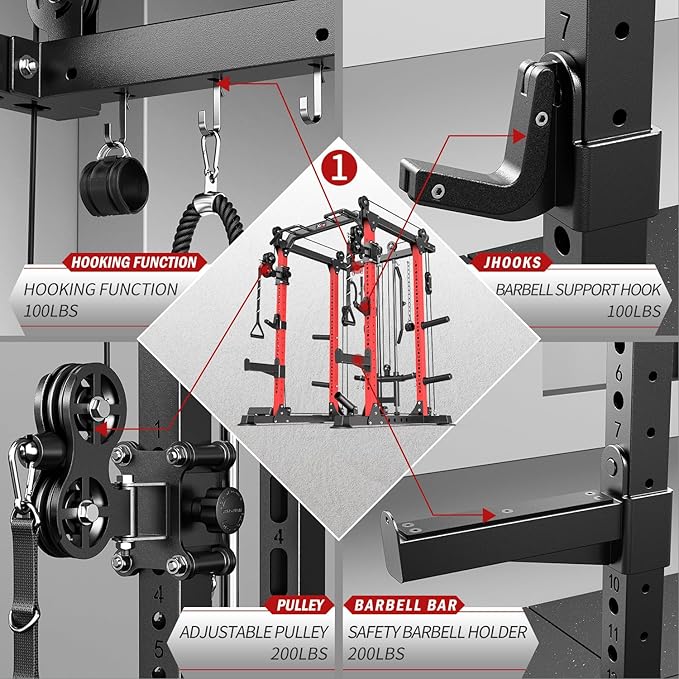 Power Rack Power Cage Multi-Function Squat Rack with Cable Crossover System Selectable More Training Attachment Power Rack for Garage & Home Gym