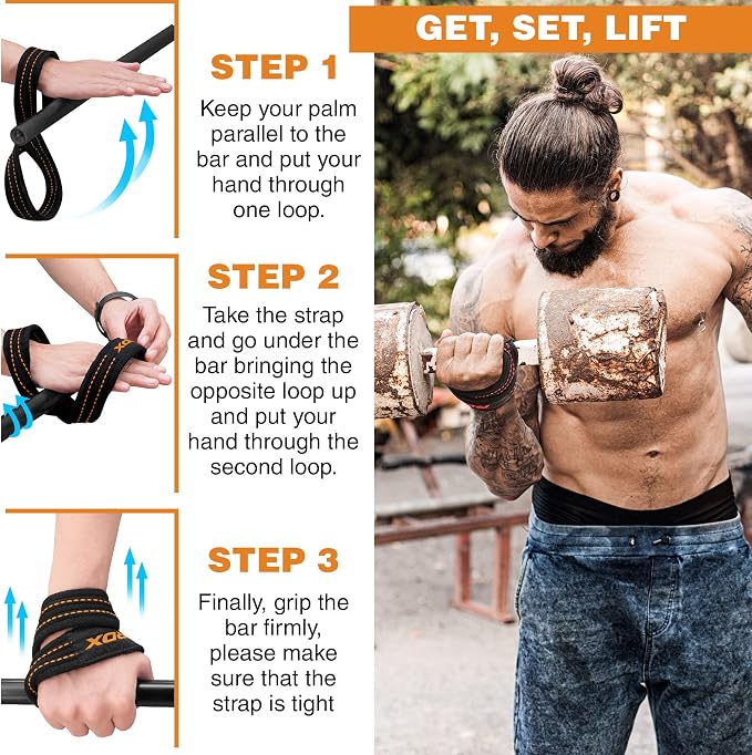 RDX Weight Lifting Straps Figure 8, Anti Slip Strap with Cuffs Wrist Support for Gym Workout Deadlift Powerlifting Bodybuilding Weightlifting, Fitness Strength Training, Hand Bar Grip for Men