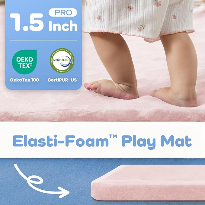 1.5" Thick Baby Play Mat for Floor,79x158 Large Memory Foam Tummy Time Mat | Ultra Soft Playmat for Baby,Tummy Time Foam Mats,Cushioned for Infant,Kids and Toddler Crawling,Easy Care