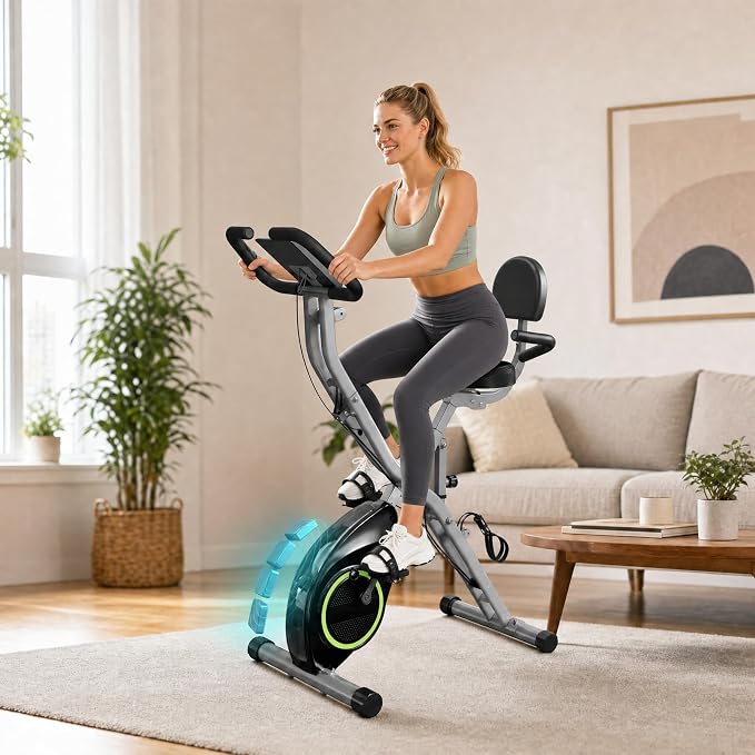 Foldable Exercise Bike for Small Apartments, Stationary Bikes for Home, Indoor Portable Cycling Bike with 16-Level Magnetic Resistance, 260LBS Capacity, 5.5 LBS Flywheel, for Small Space Workout 816