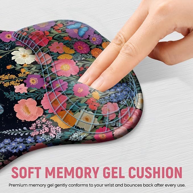 Ergonomic Mouse Pad with Wrist Rest, Gel Wrist Support, Butterfly | 10.2 x 7.6 in Mouse Pad with Smooth Fabric Surface and Non-Slip Rubber Base for Office, Home, Study, and Gaming