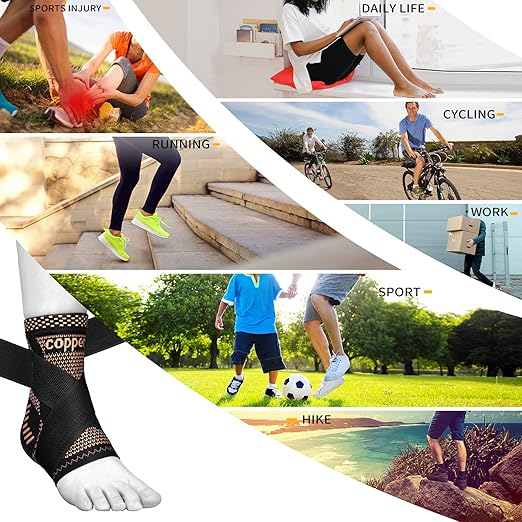 JIUFENTIAN Copper Ankle Brace Adjustable Compression Support (1Pair, Small) | Removable Figure-8 Straps, Anatomical fit - Ankle Sprains & Tendonitis & Plantar Fasciitis & Sports & Injury Recovery