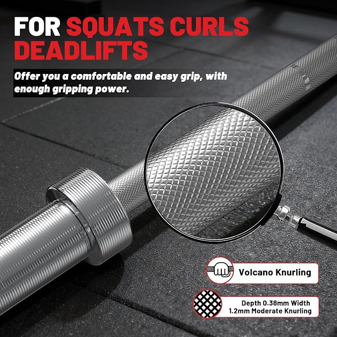 PAPABABE 7ft Barbell 45lb Olympic Barbell 1000/1500lbs Capacity Home Gym | 7ft 45lb 2" Olympic Barbell, 1000/1500lbs Capacity, Hybrid Needle Bearings & Bushings for Squat Curl Deadlift