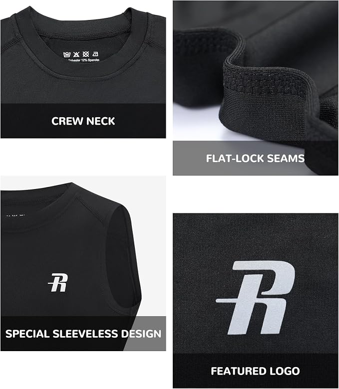Runhit Boys Sleeveless Compression Shirt Kids Athletic Tank Tops Youth Quick Dry Undershirt for Football Basketball