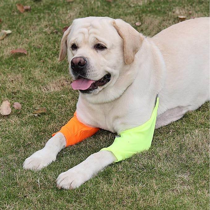 HDKUW Dog Elbow Protector for Calluses, Recovery Suit for Front Legs, Cone Collar Alternative to Stop Licking Wounds, Cover Sleeve for Small Medium Large Dogs - Orange L