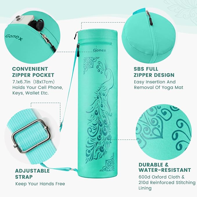 Gonex Yoga Mat Bag, Full-Zip Mat Carrier | 600D Oxford Fabric, Wet Pocket, Front Zip Pocket, Adjustable Strap, Fits Mats up to 26"