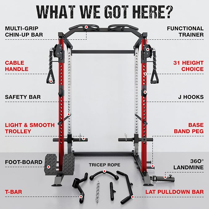 DP01 Power Cage, 2000LBS Squat Rack with Cable Crossover and Dual Independent Pulley System, Full Cage for Full Body Training, Power Rack with More Training Attachments for Home Gym